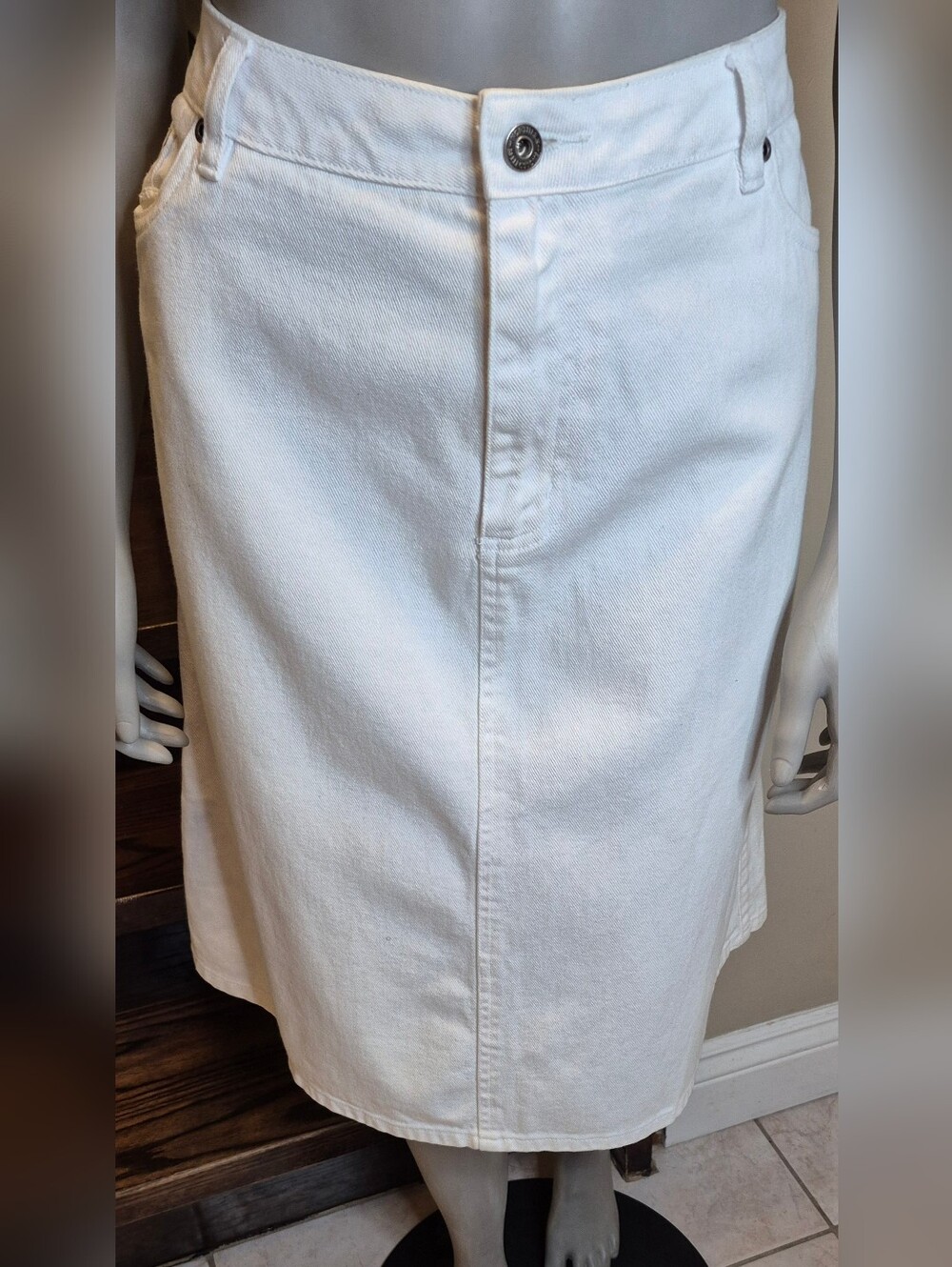 Northern Reflections White Denim Skirt with Branded Waist Label